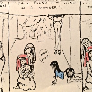 Cartoon of Children Acting Out Nativity