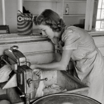 Woman at Wringer Washing Machine