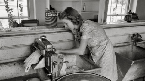 Woman at Wringer Washing Machine